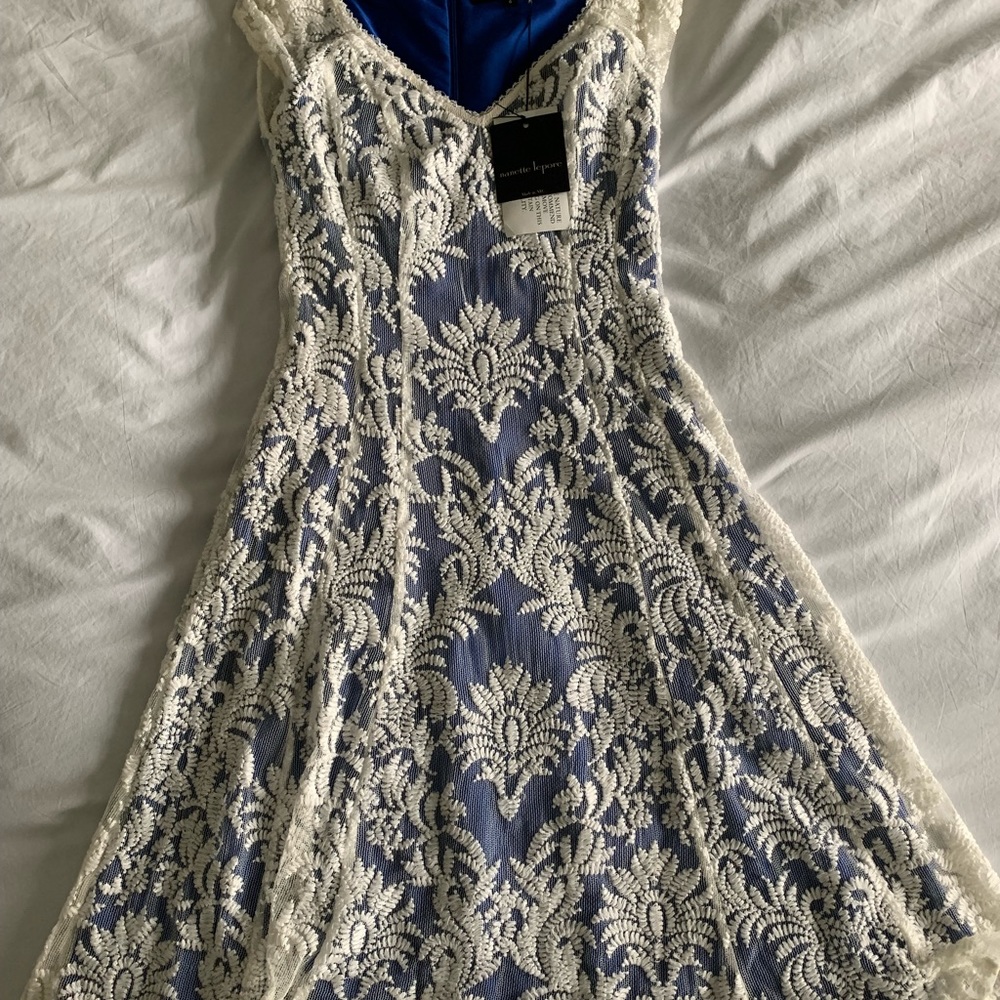 Nanette Lepore White Blue Lace Dress 0